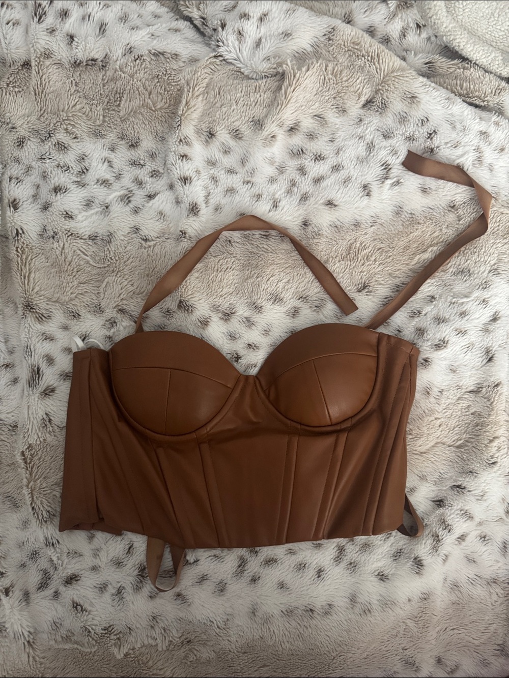 Princess Polly Leather Corset Bustier Top in Warm Brown